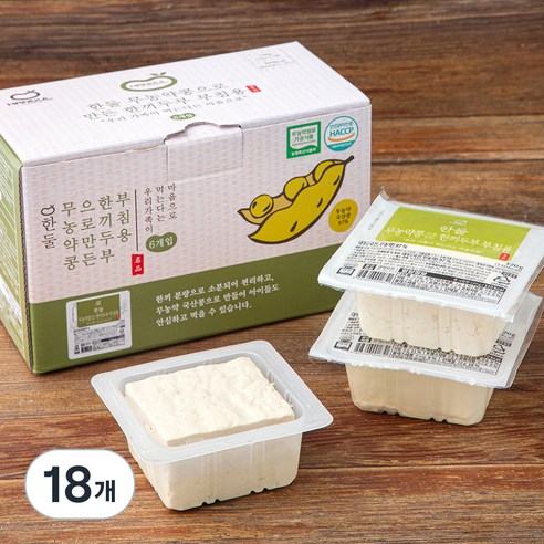 한둘 무농약콩으로 만든 한끼 두부 부침용, 120g, 18개