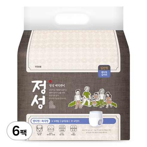 정성 남녀공용 매직팬티 성인기저귀, 특대형, 10개입, 6개