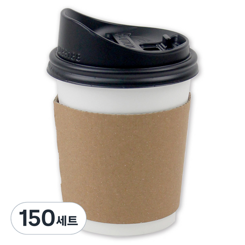 아이엔피 종이컵 화이트 무지 300ml + 롱개폐 뚜껑 + 홀더 KP 무지 세트, 150세트
