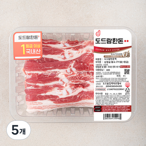 도드람한돈 1등급 삼겹살 구이용 (냉장), 600g, 5개