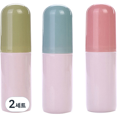 PDS리빙 소프트톤 캡슐 모양 칫솔 케이스 3종 세트, 그린, 블루, 핑크, 2세트