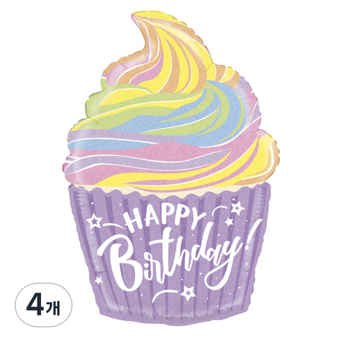 GRABO 파스텔생일컵케익 은박풍선, 혼합색상, 4개