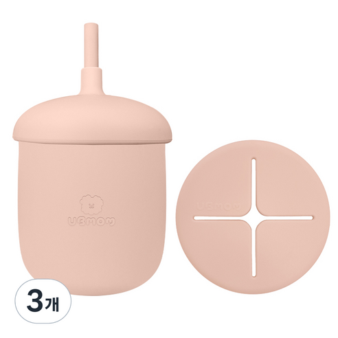 유비맘 유아용 실리콘 몽몽이 스낵 빨대컵 220ml, 3개, 코랄