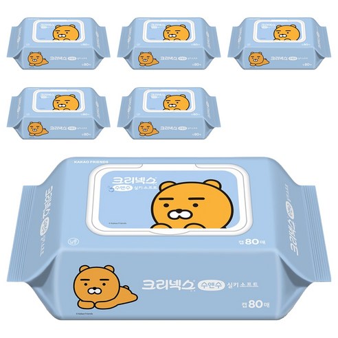 크리넥스 수앤수 카카오 라이언 물티슈 캡형, 6개