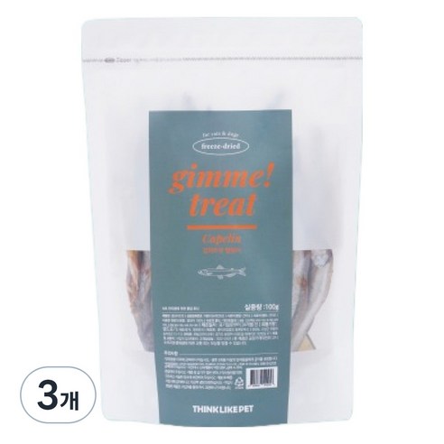 씽크라이크펫 반려동물 김미트릿 동결건조간식, 열빙어, 100g, 3개