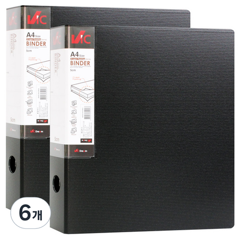 VIC 신소재 D링 바인더 5cm 3공, 흑색, 6개