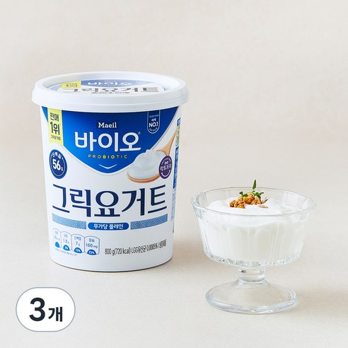 매일바이오 그릭 요거트 무가당 플레인, 800g, 3개