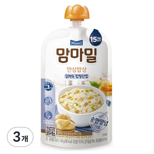 맘마밀 안심밥상 레토르트 이유식 140g, 닭백숙 찹쌀진밥, 140g, 3개