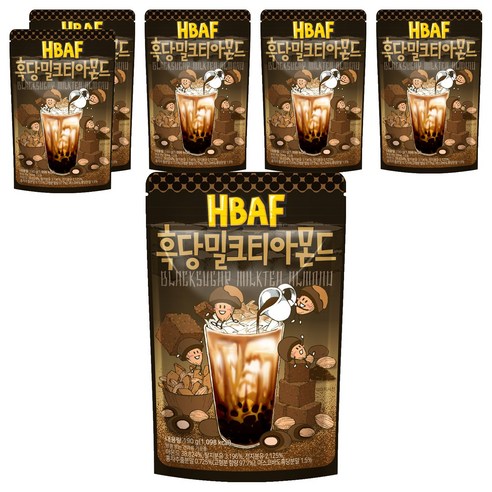 HBAF 흑당밀크티 아몬드, 190g, 6개