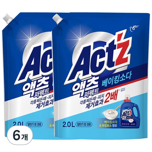 액츠 퍼펙트 베이킹소다 액상세제 리필, 2L, 6개