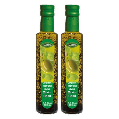만토바 오가닉 엑스트라 버진 바질 올리브 오일, 250ml, 2개