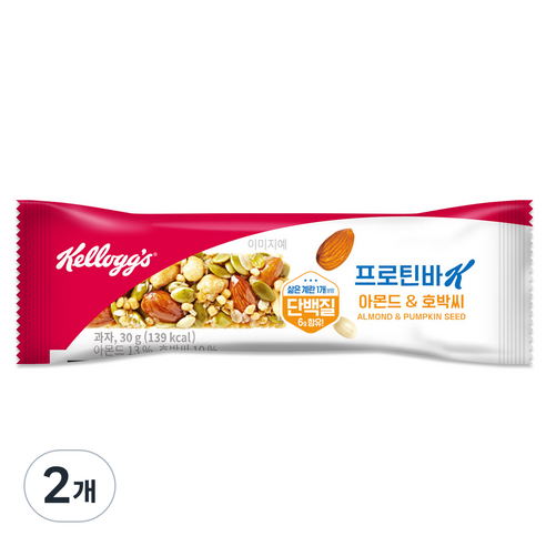 켈로그 프로틴바K 아몬드 앤 호박씨, 30g, 2개