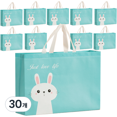 토끼 부직포 가방 대형 47 x 36 cm, 블루, 30개