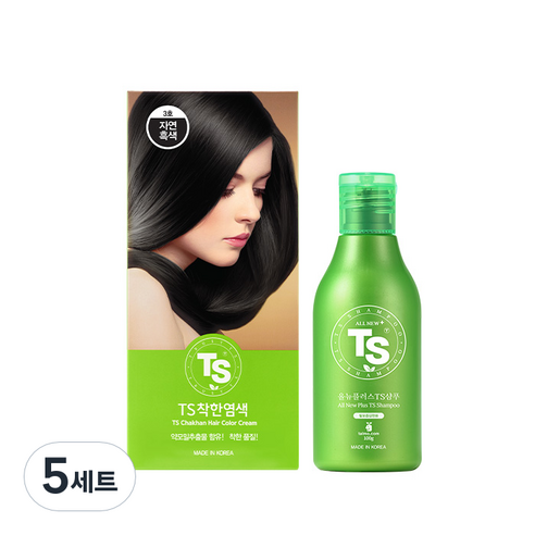 TS 착한 염색제 120g + 샴푸 100g 세트, 3호 자연흑색, 5세트
