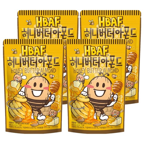 HBAF 허니버터 아몬드, 190g, 4개