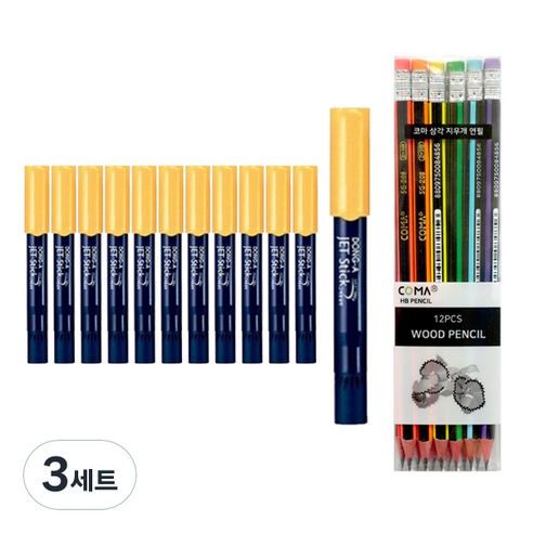 동아 제트스틱2 타원형 12p + 투코비 삼각 지우개 연필 SG-208 12p 세트, 주황(제트스틱), 혼합색상(지우개연필), 3세트