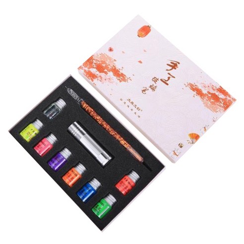 멜팅홈 에나멜 형광잉크 크리스탈 유리 만년필 세트, 0.5mm, 오렌지