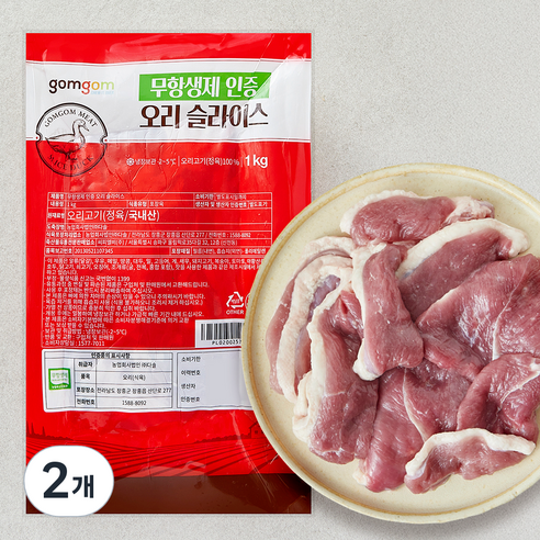 곰곰 무항생제 인증 오리 슬라이스, 2개, 1kg