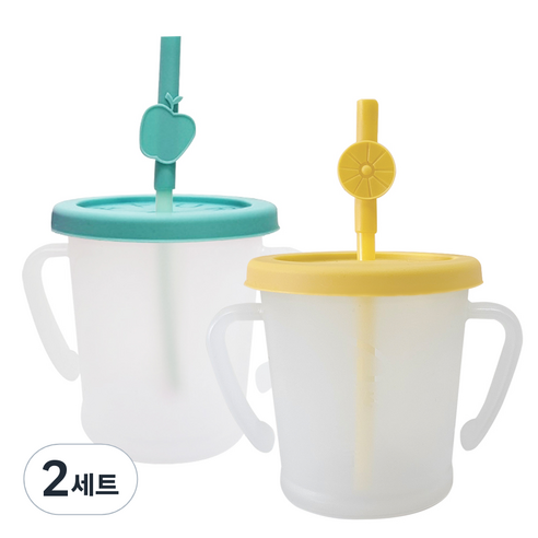 아가프라 매직빨대컵 S 2종 x 300ml + 과일탑 2p 세트, 옐로우(빨대컵), 민트(빨대컵), 랜덤발송(과일탑), 2세트