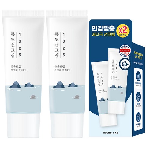   라운드랩 1025 독도 선크림 SPF50+ PA++++, 2개, 35ml