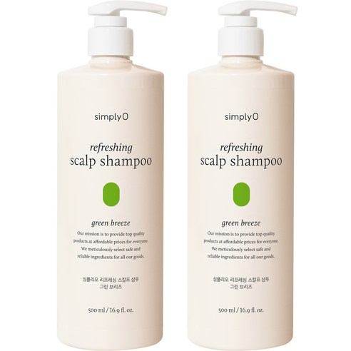 심플리오 리프레싱 스칼프 샴푸 그린 브리즈향, 500ml, 2개