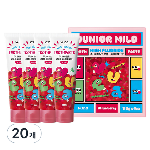 뷰카 주니어 마일드 고불소 구취케어 치약 딸기향 4p, 110g, 20개