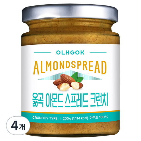 옳곡 아몬드 스프레드 크런치, 200g, 4개
