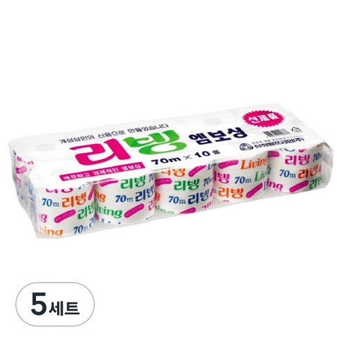 삼정펄프 2겹 리빙 엠보싱 화장지, 70m, 10롤, 5세트