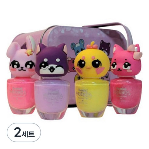 투미니 프렌즈 수성 매니큐어 고양이 + 병아리 + 강아지 + 토끼 + 틴케이스 세트, 트윙클핑크(고양이), 레몬옐로우(병아리), 라벤더(강아지), 피치핑크(토끼), 2개