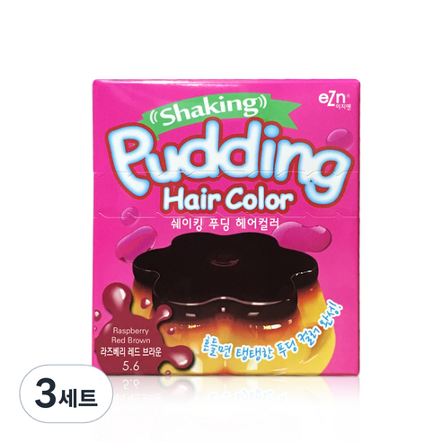 이지엔 쉐이킹 푸딩 헤어컬러 염모제, 5.6 라즈베리 레드 브라운, 3세트