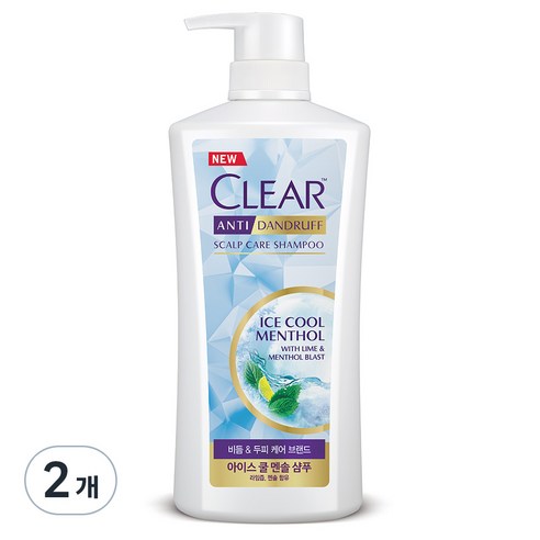 클리어 아이스 쿨 멘솔 샴푸, 650ml, 2개