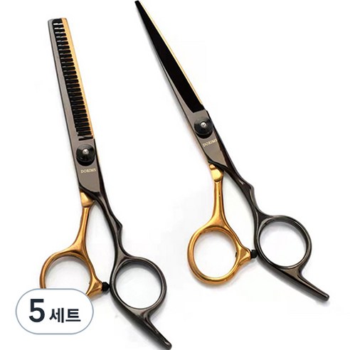두림스 전문 고급 미용 실 컷트 가정 용 헤어 숱 가위 세트, 블랙, 5개
