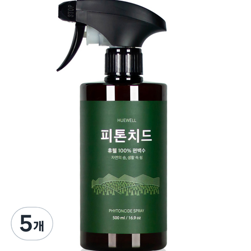 휴웰 100% 편백수 피톤치드 스프레이 블랙, 5개, 500ml