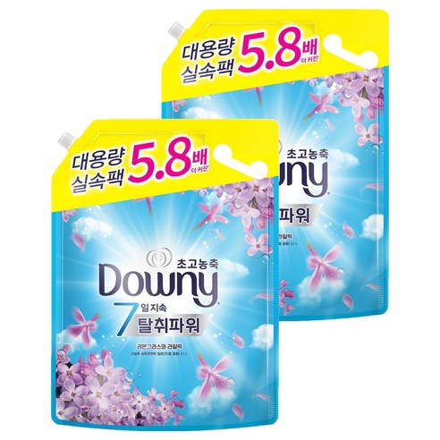 다우니 탈취파워 고농축 섬유유연제 레몬그라스와 라일락 리필, 4.1L, 2개