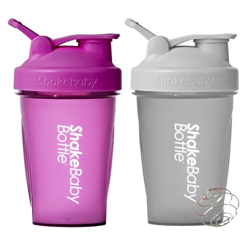 쉐이크베이비 보틀 쉐이커 2종 세트, 퍼플 + 그레이, 600ml, 2개