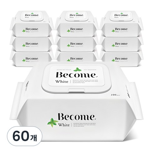 비컴 화이트 물티슈 캡형 50gsm, 100매, 60개, 50g