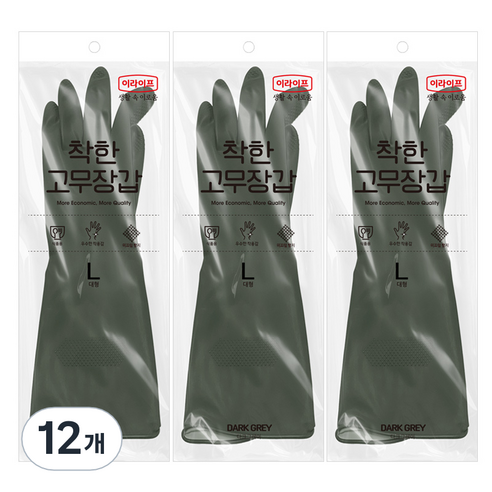 이라이프 착한 컬러 고무장갑, 다크그레이, 대(L), 12개