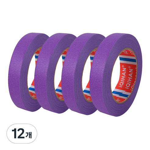 iQIHAN 다다 칼라 마스킹 테이프 15mm x 20m, 보라, 12개