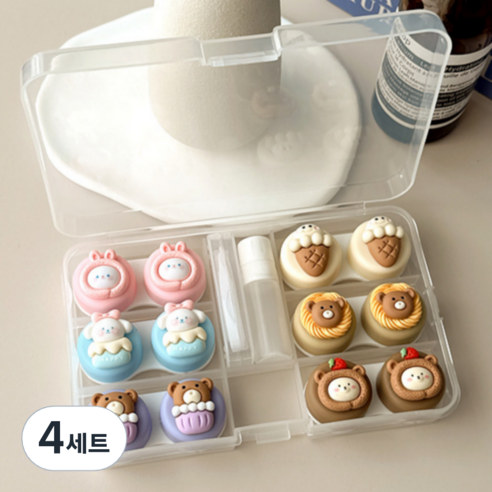 특별한상점 요일별 6개 귀여운 콘택트렌즈 케이스 흡착봉 집게 세트, F, 4세트