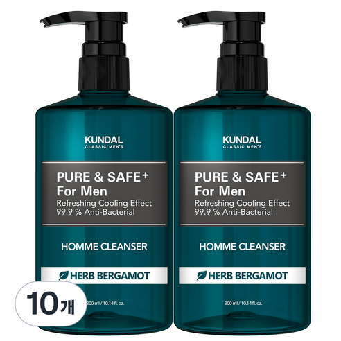 쿤달 쿨링 남성청결제 베르가못향, 300ml, 10개