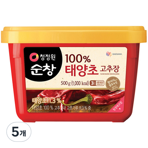 청정원순창 태양초 고추장, 500g, 5개