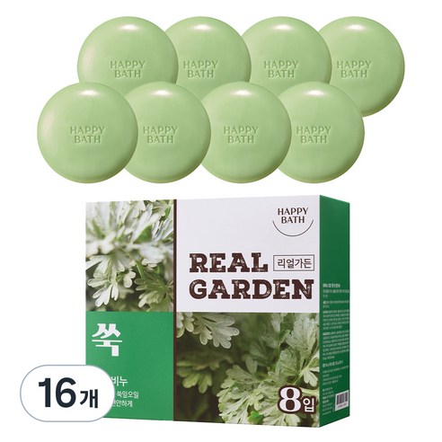 해피바스 리얼가든 사철쑥 진정 비누, 90g, 16개