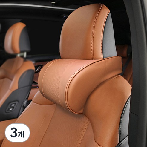 지엠지모터스 차량용 가죽 메모리폼 리얼넥 쿠션, 브라운, 3개