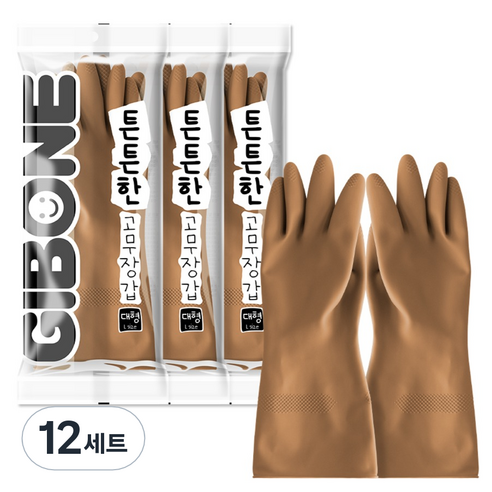 기본에 튼튼한 고무장갑, 슈가베이지, 대(L), 12세트