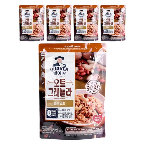 퀘이커 오트 그래놀라 시리얼 골든넛츠, 350g, 5개
