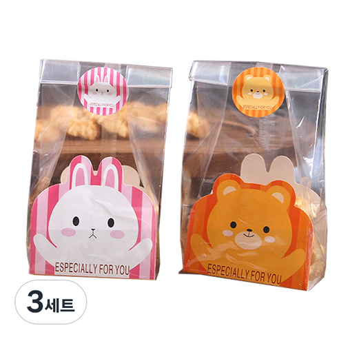 토끼 곰 비닐 종이 미니 트레이 봉투 2종 x 25p, 혼합색상, 3세트