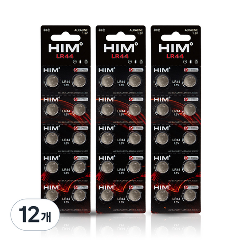 힘 알카라인 코인건전지 LR44, 10개입, 12개