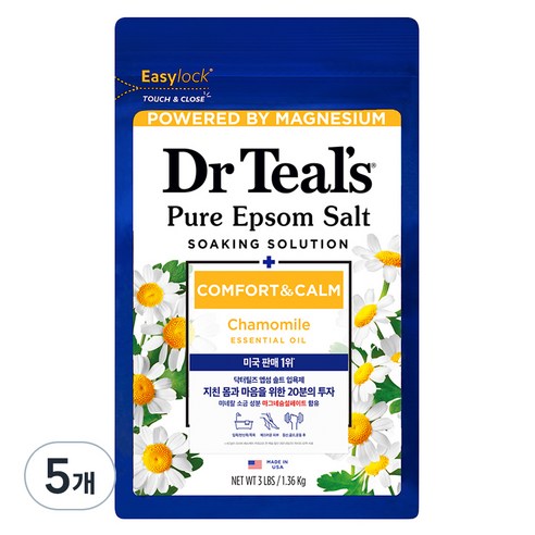 닥터틸즈 퓨어 엡섬솔트 소킹 솔루션 위드 캐모마일, 5개, 1.36kg