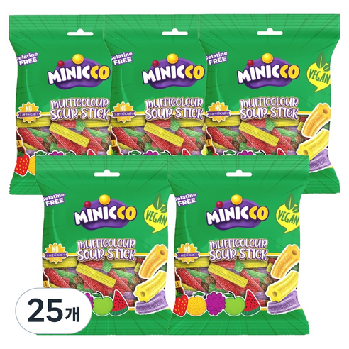 미니꼬 비건젤리 멀티컬러 사우어 스틱, 50g, 25개