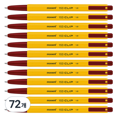 모나미 153 클립 볼펜 1.0mm, 적색, 72개